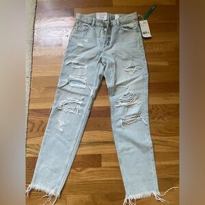 &Denim/H&M factory distressed light wash low rise boyfriend jean size 0